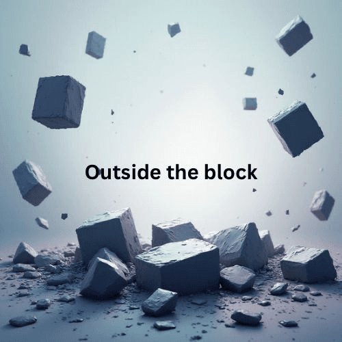 Outside The Block logo with stone blocks breaking apart around the words Outside the block
